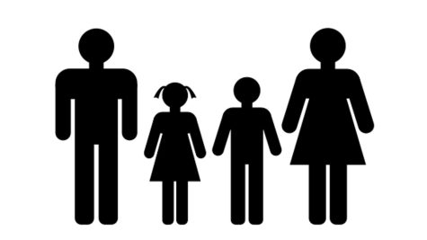 Silhouette of Family Man, Woman, Daughter, Son on Solid White Background