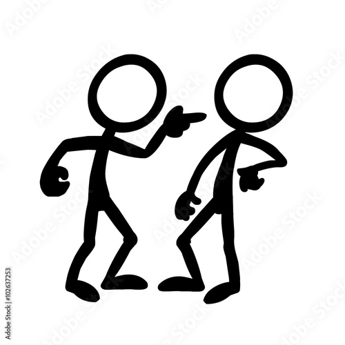 Stick Figures Engaged in Fight, One Pointing at Other in an Accusational Manner