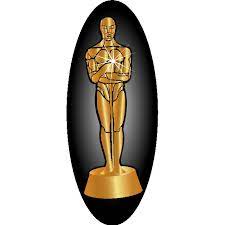 A  picture of the Oscar award in front of a black and white  background