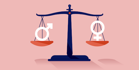 Male & female symbol on  balanced scale