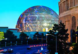 The Las Vegas Sphere lighting up.