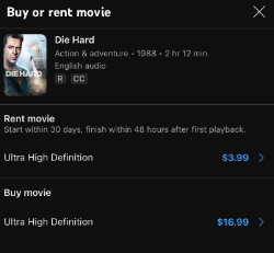 The  movie Die hard and prices