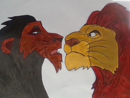 A painting of Mufasa and Scar.
