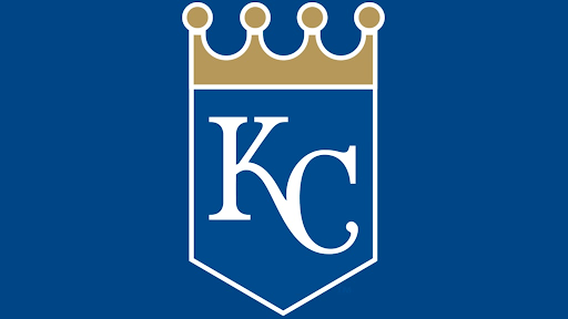 The logo of the Kansas City Royals in blue and white