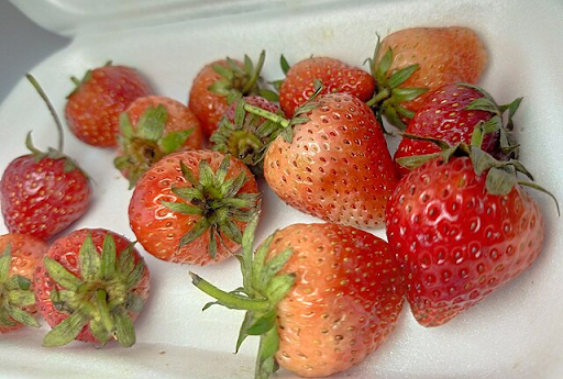 Box full of strawberries.