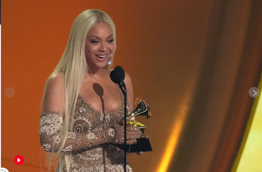 Beyonce receiving her Grammy. Photo Credit: Apnews.com