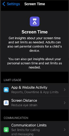 Photo of the Screen Time Setting on IPhone.