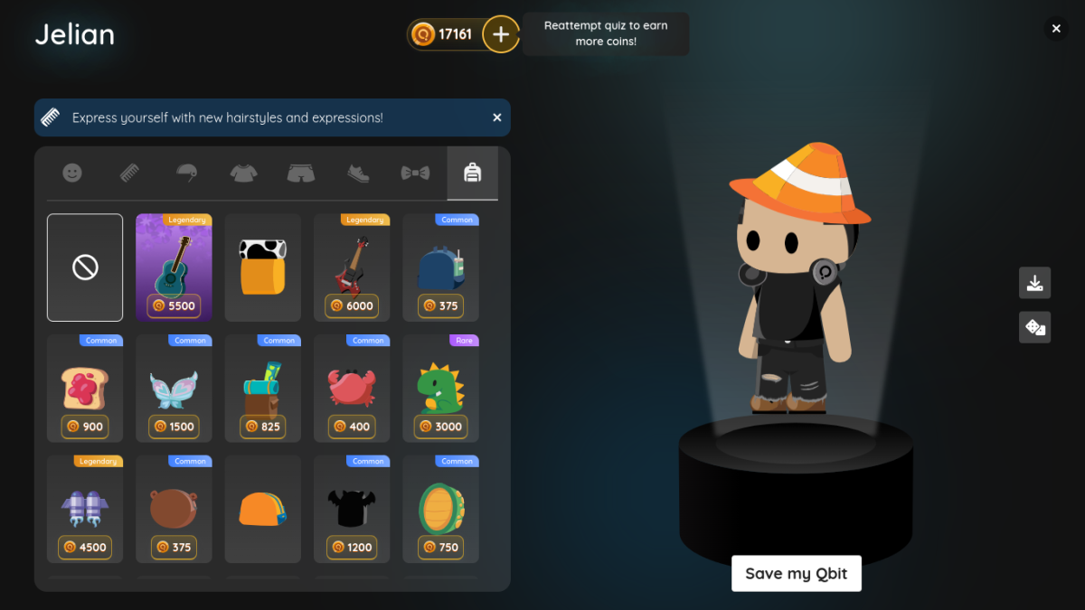 Quizizz Avatar Editor Screen.