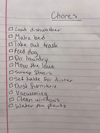 Photo of a list of chores taken by Helene C.
