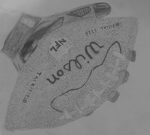 A drawing of someone catching a football.