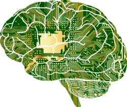 Image of a brain showing how the brain and technology are connected.