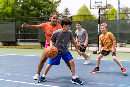 Kids playing basketball